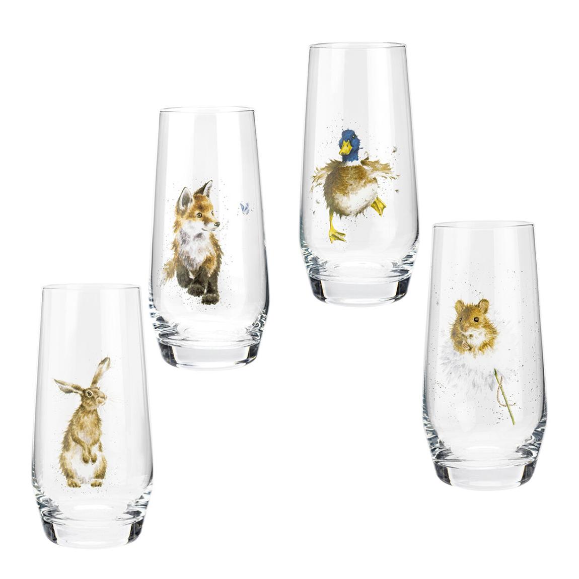 Set of 4 Assorted Country Animals Hi Ball Glasses main product photo