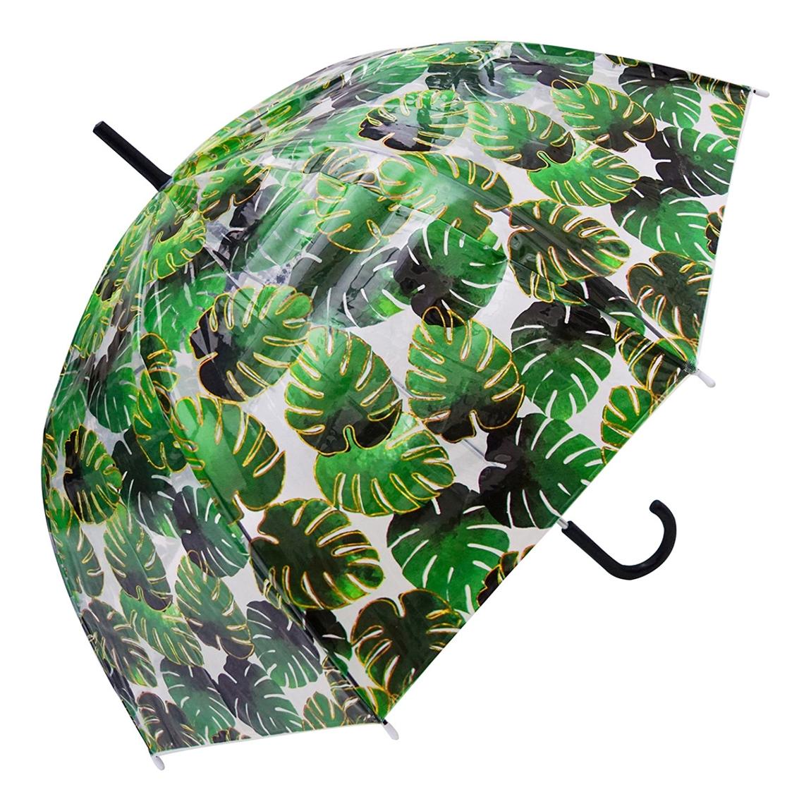 Green Palm Leaf Gold Transparent Umbrella main product photo