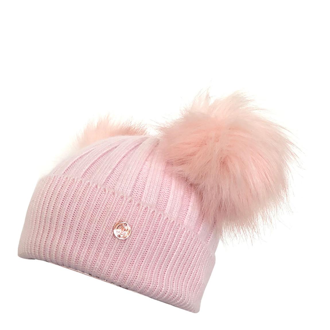 Kids Pink Cashmere Pom Pom Beanie Hat main product photo