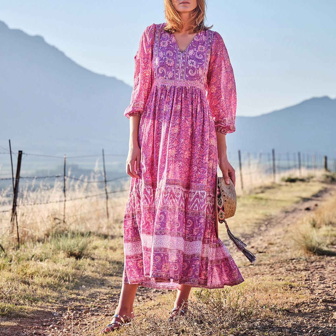 Dilli Grey Purple Bella Maxi Heritage Dress - BrandAlley