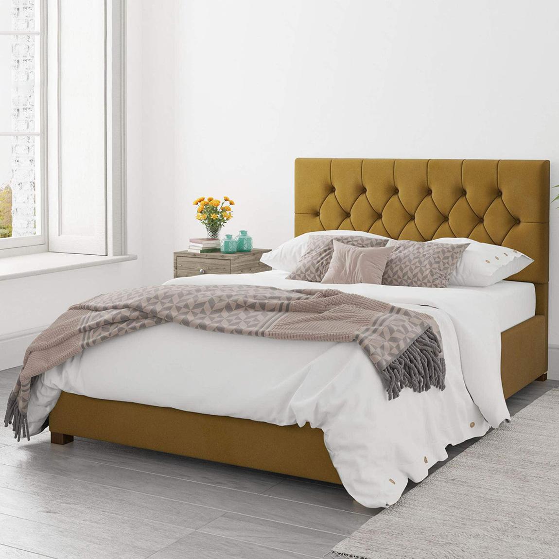 Olivier Ochre King Plush Velvet Ottoman Bed main product photo