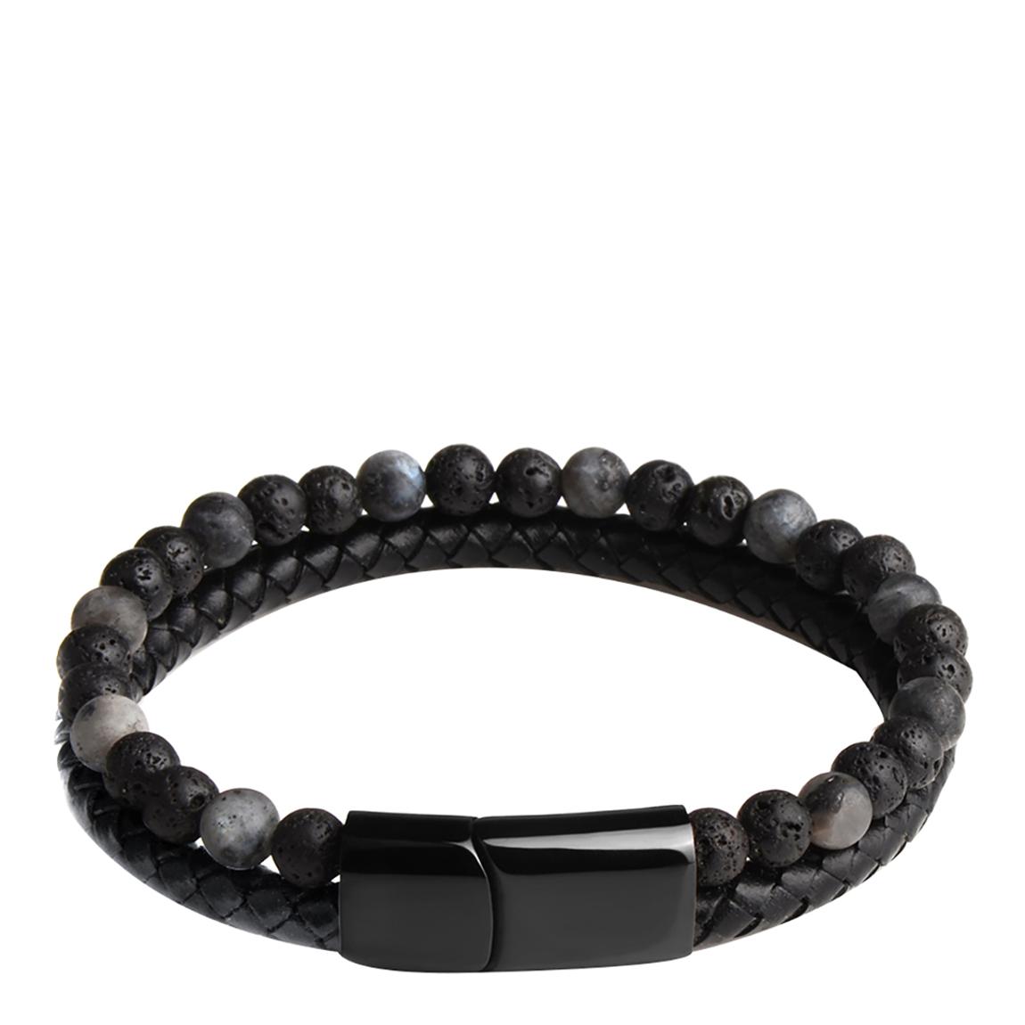 Black Plated Leather & Labradorite Bracelet main product photo
