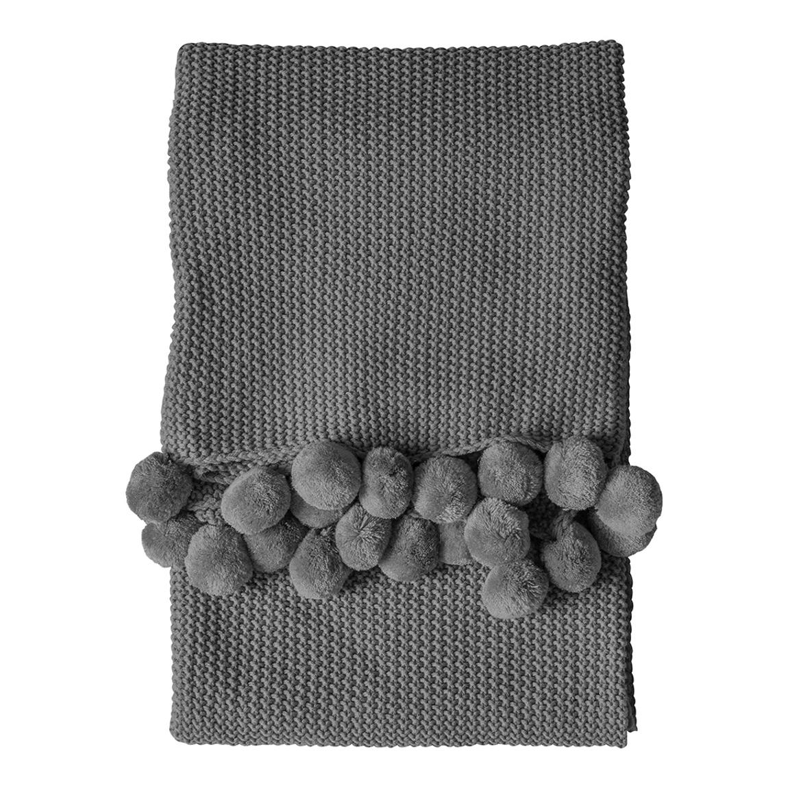 Moss Stitched Pom Pom Throw, Grey main product photo