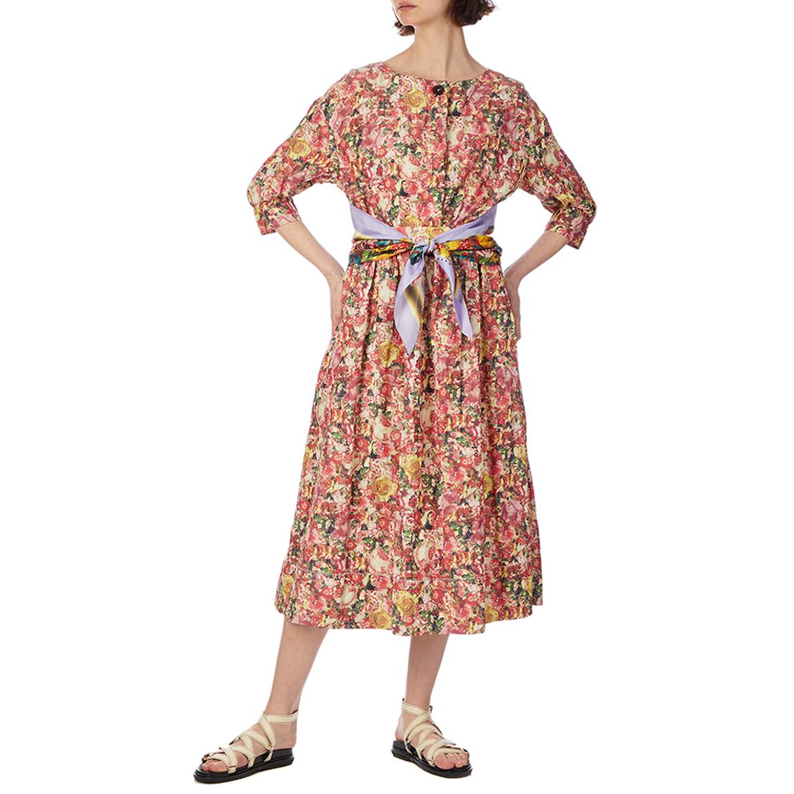 Red Multi Floral Scarf Tie Dress main product photo