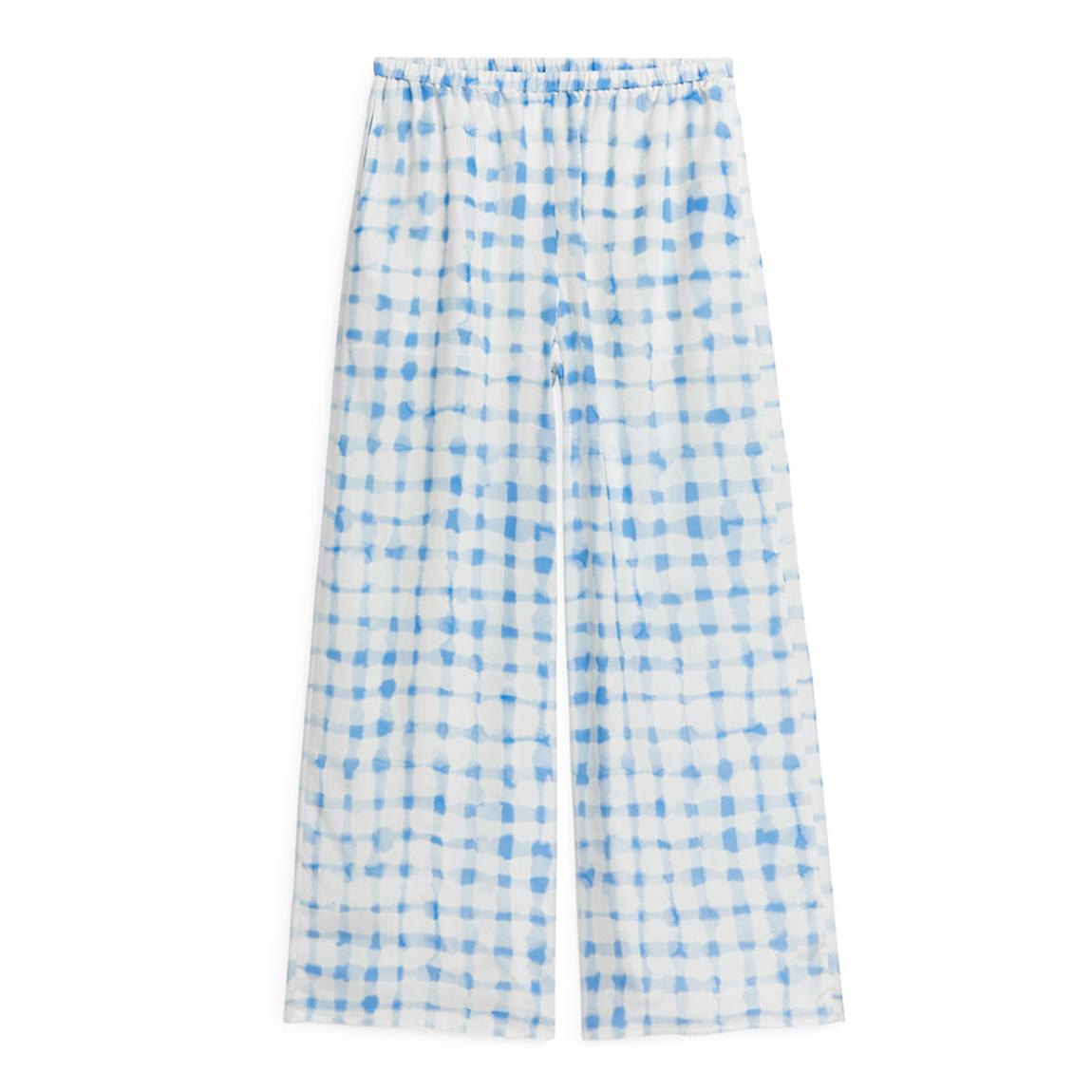 Blue/White Printed Wide Satin Trousers main product photo