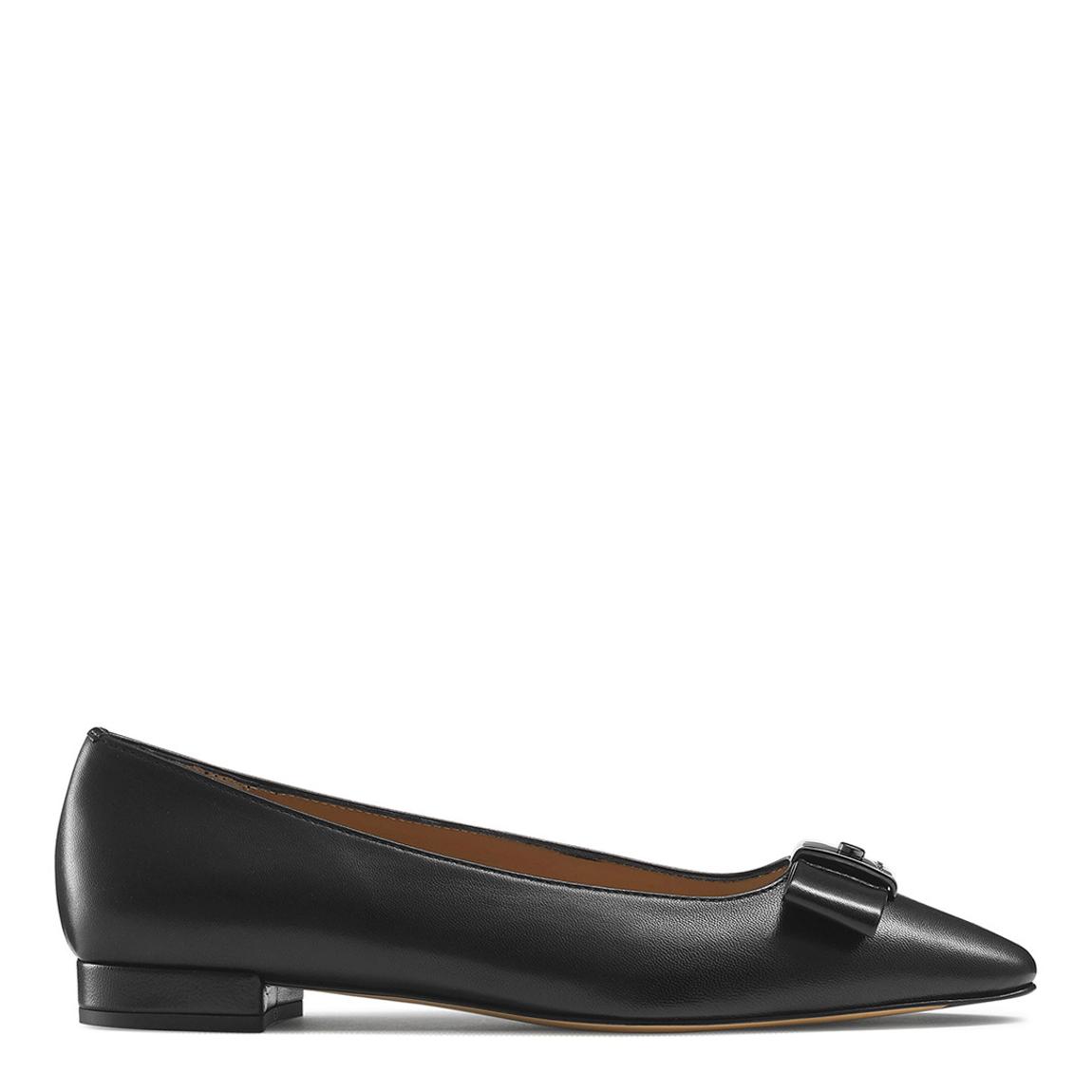 Black Leather Impact Bow Trim Flats main product photo