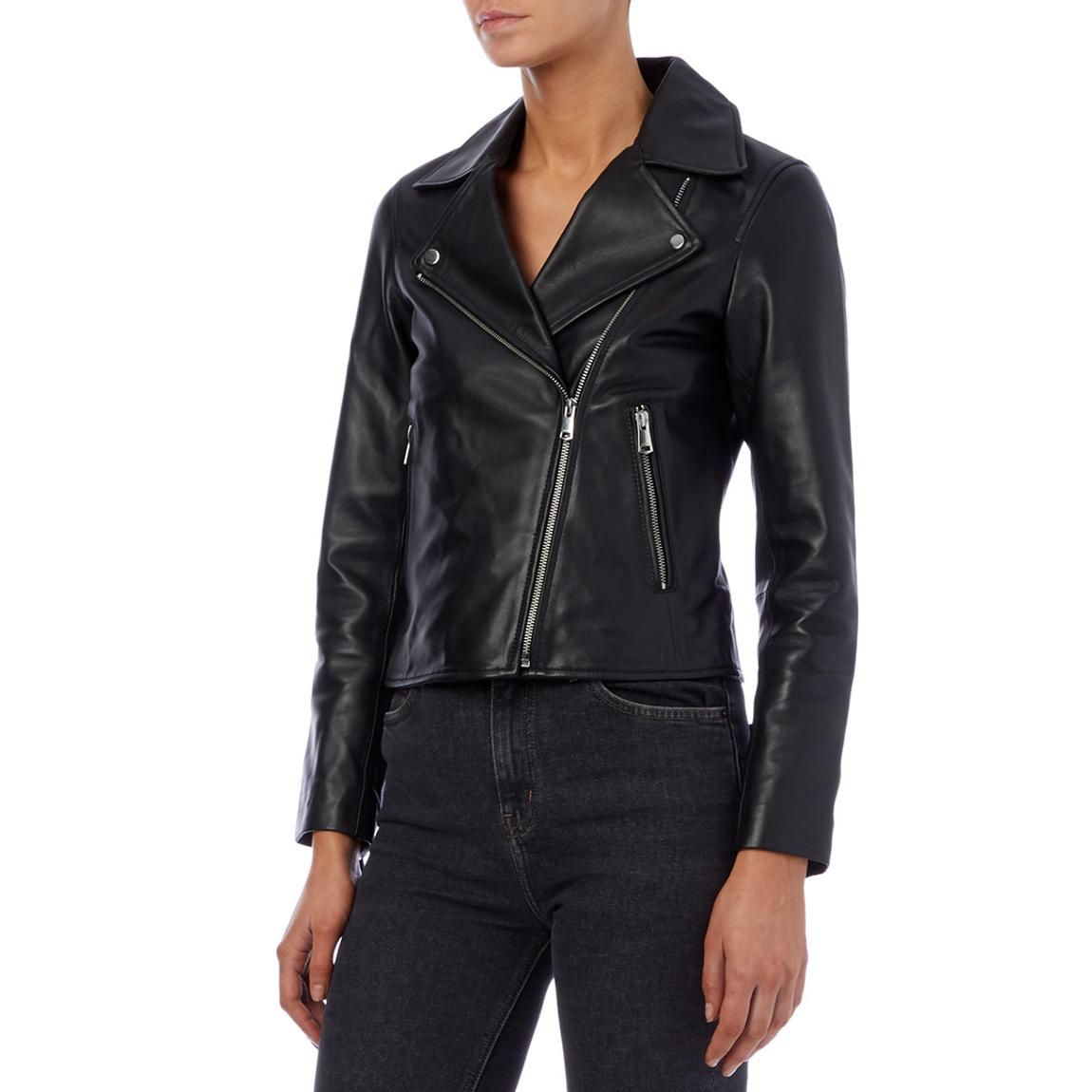 Black Geo Leather Biker Jacket main product photo