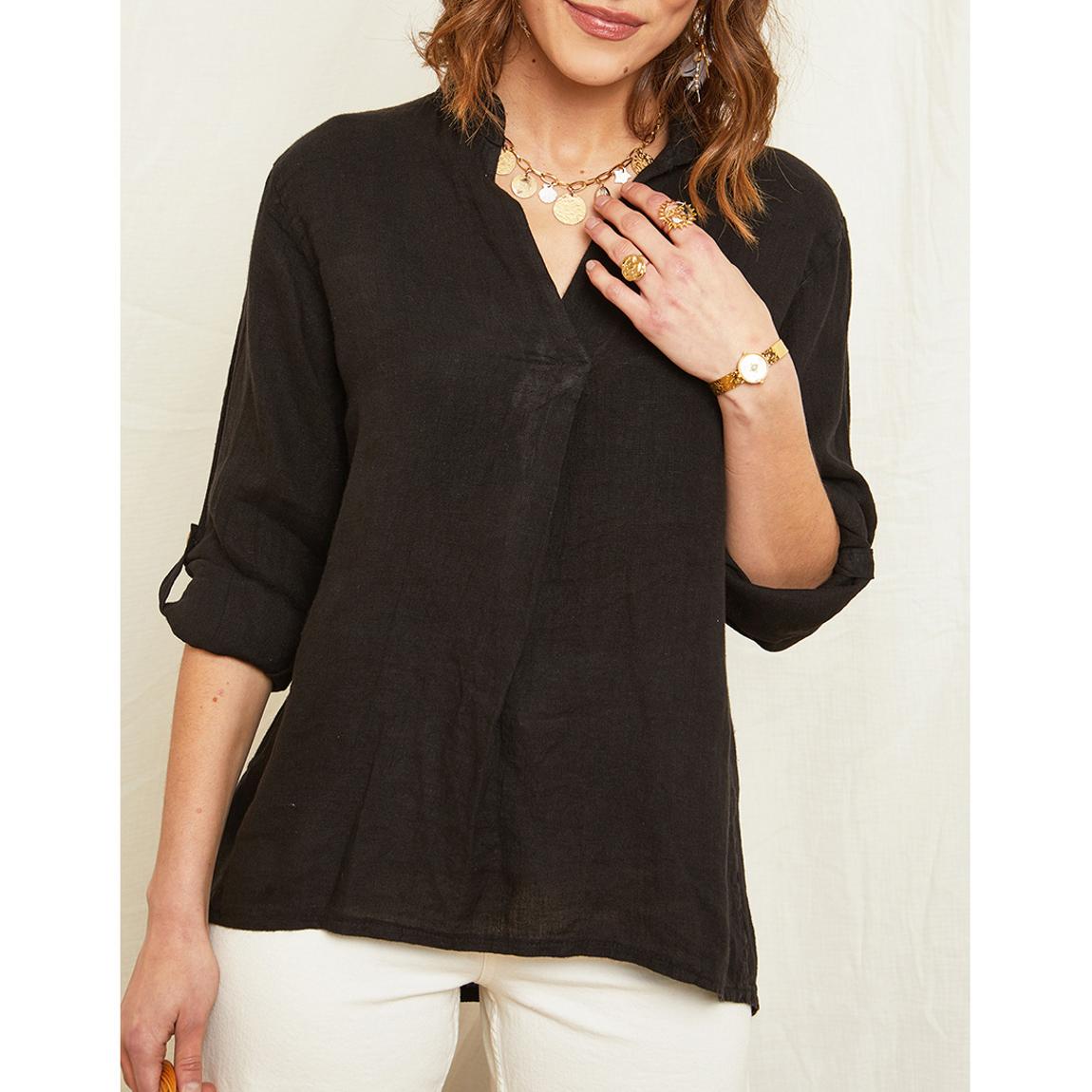 Black Linen Tunic Neck Top main product photo
