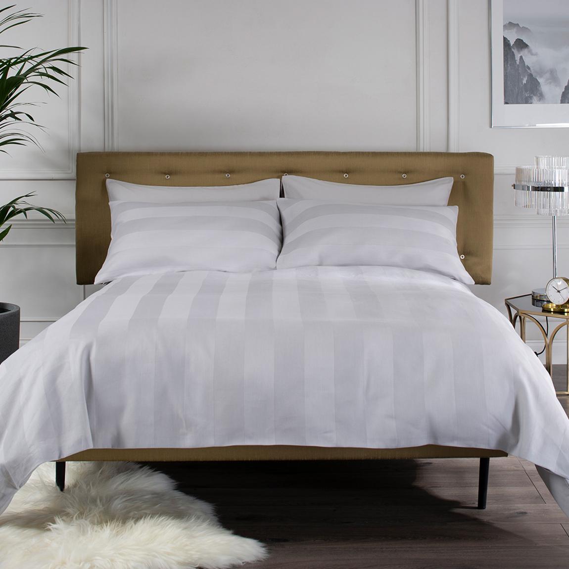 Wide Sateen Stripe Super King Duvet Cover Set, Silver main product photo