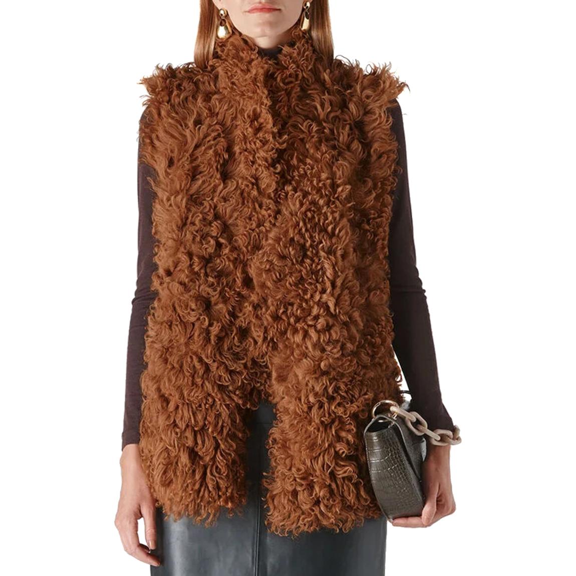 Tan Longline Curly Sheepskin Gilet main product photo