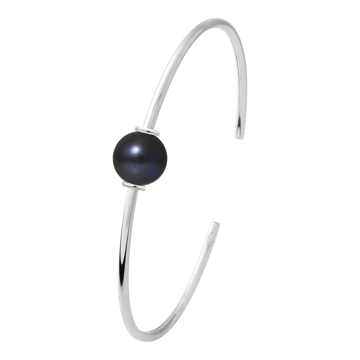 Black Pearl Silver Bangle Bracelet main product photo