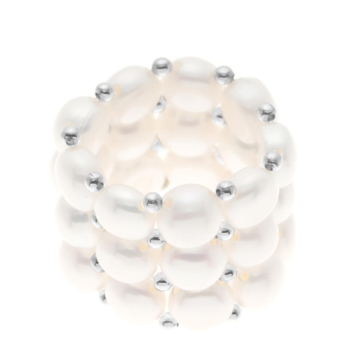 White 3 Row Pearl Ring main product photo