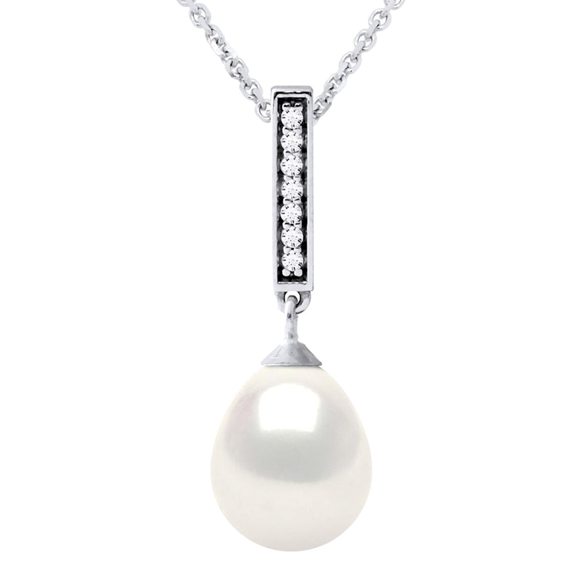 Natural White Nacre Diamond Pendant Drop Pearl Necklace main product photo