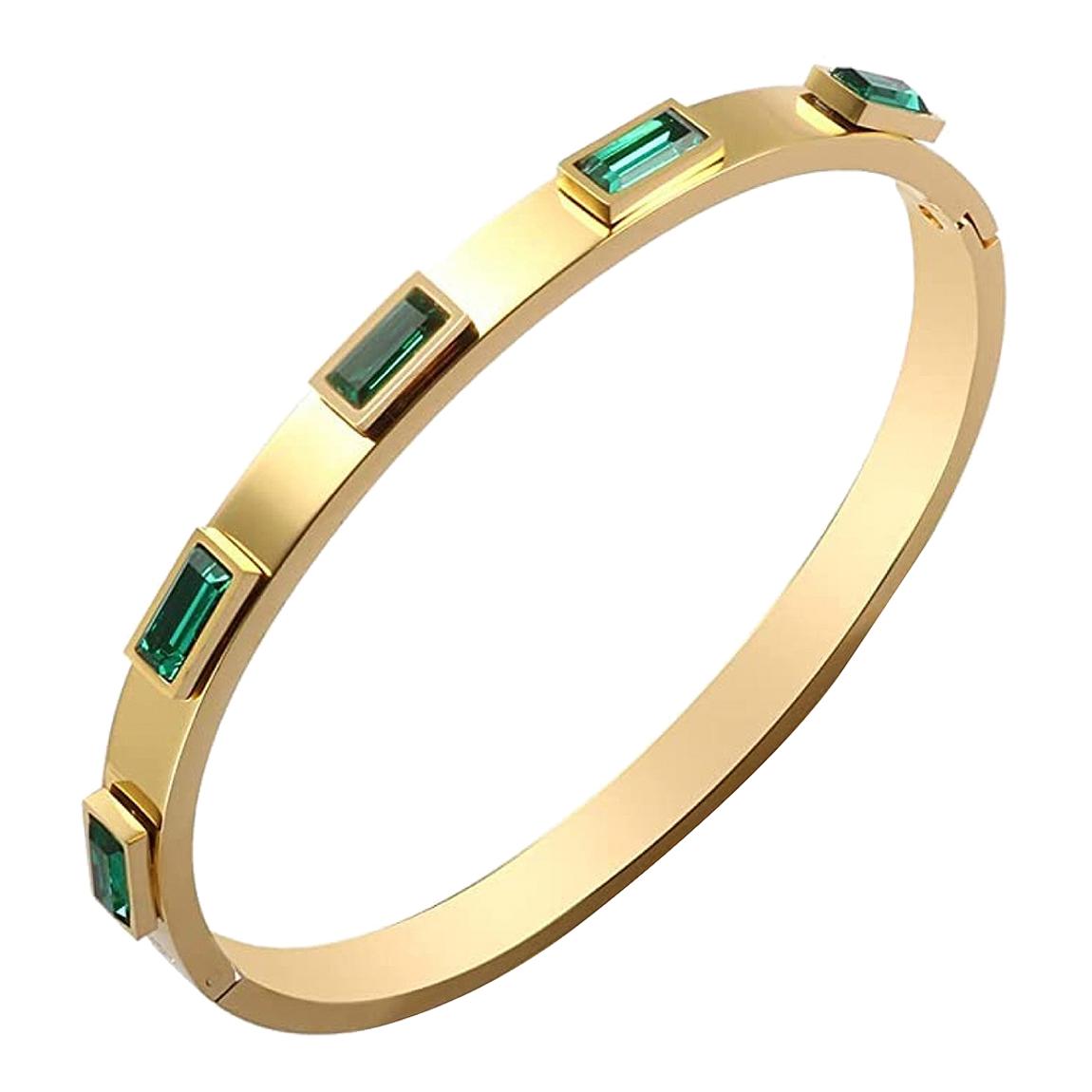 18K Gold Emerald Cut Green Bangle main product photo
