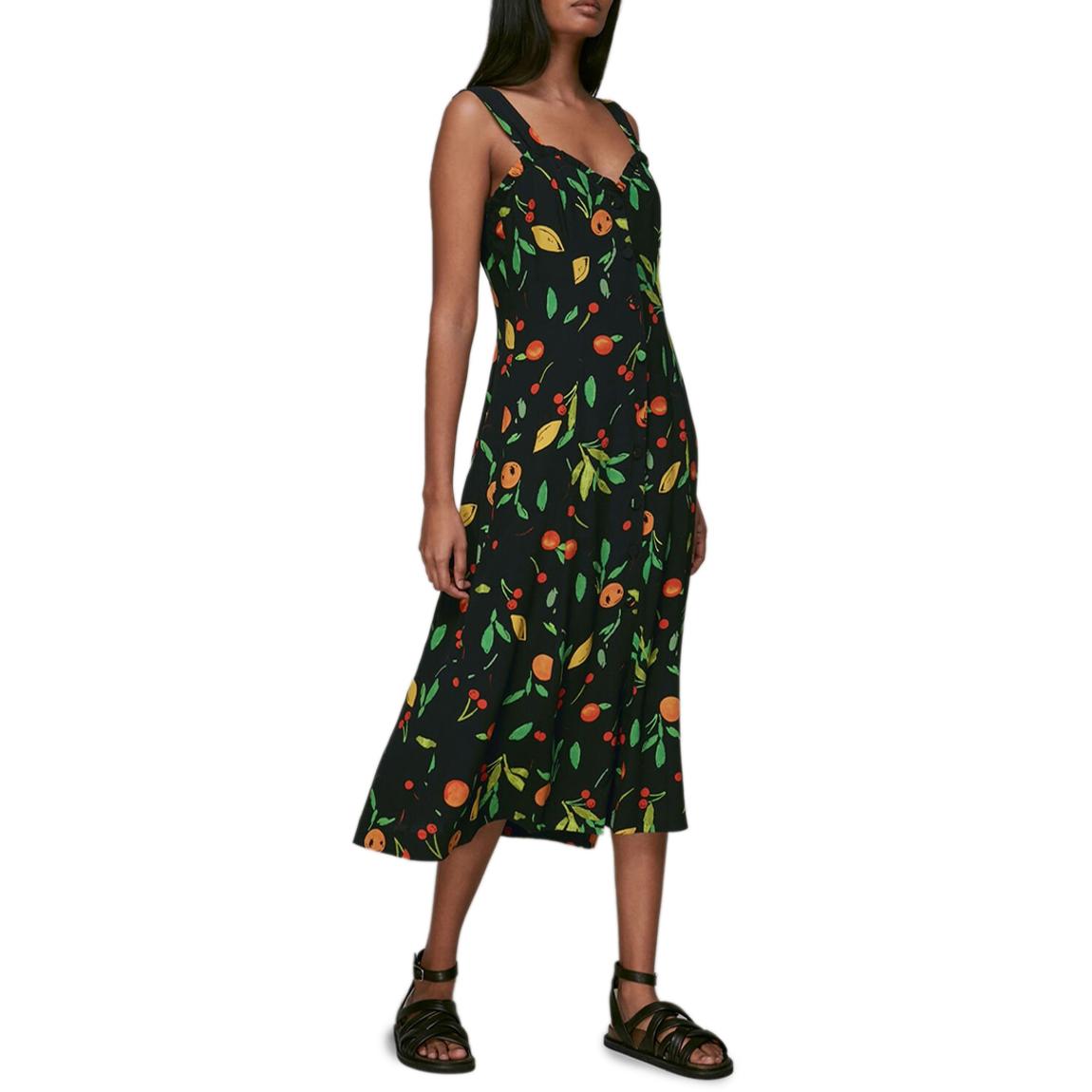 Black Fruit Print Frill Midi Dress main product photo
