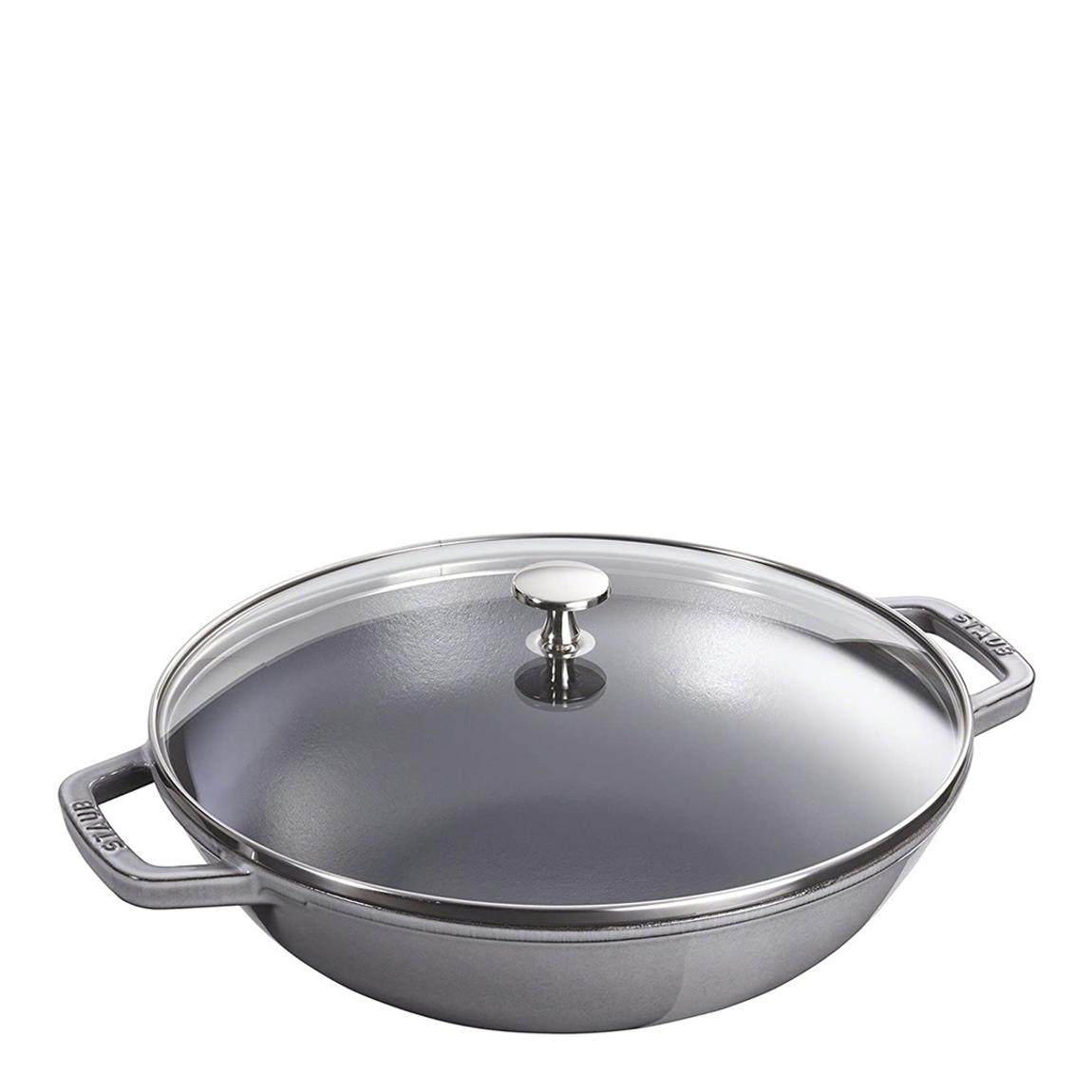 Graphite Grey Round Cast Wok with Glass Lid, 30cm main product photo