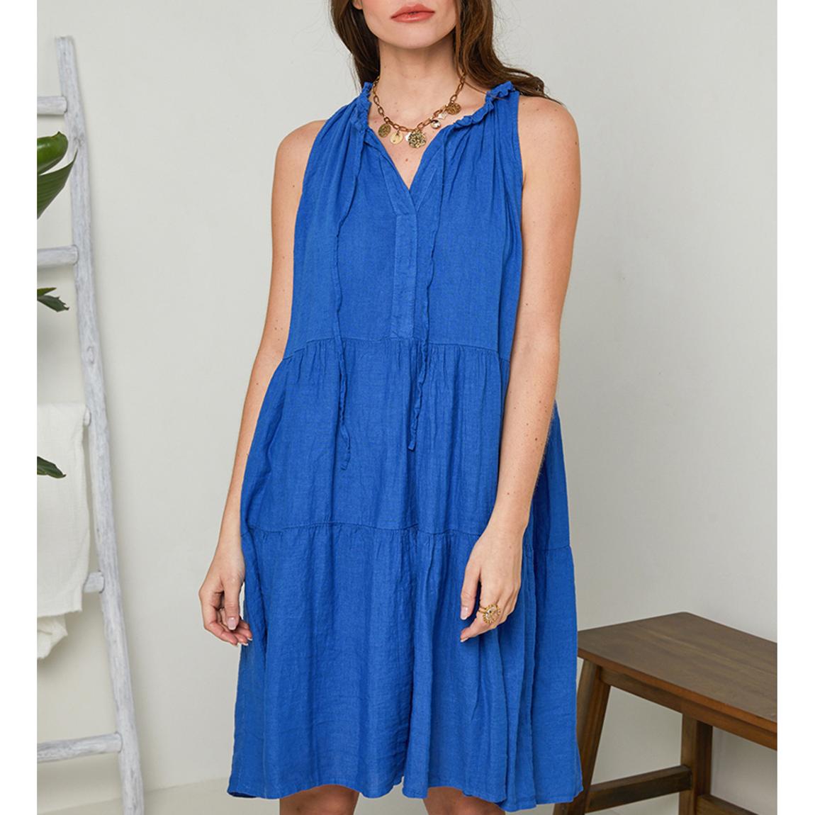 Royal Blue Ruffle Linen Mini Dress main product photo
