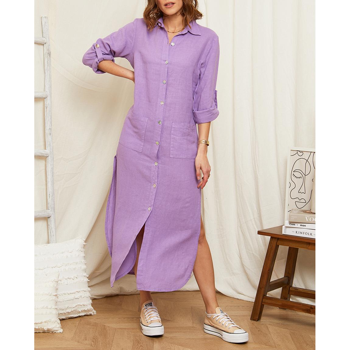 Lilac Side Split Linen Dress main product photo