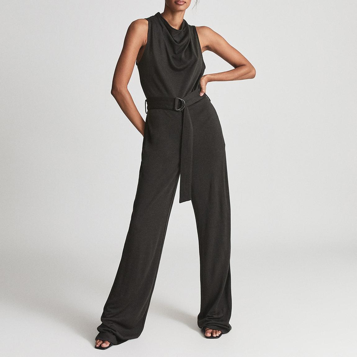Dark Green Milo Cowl Neck Wool Blend Jumpsuit main product photo