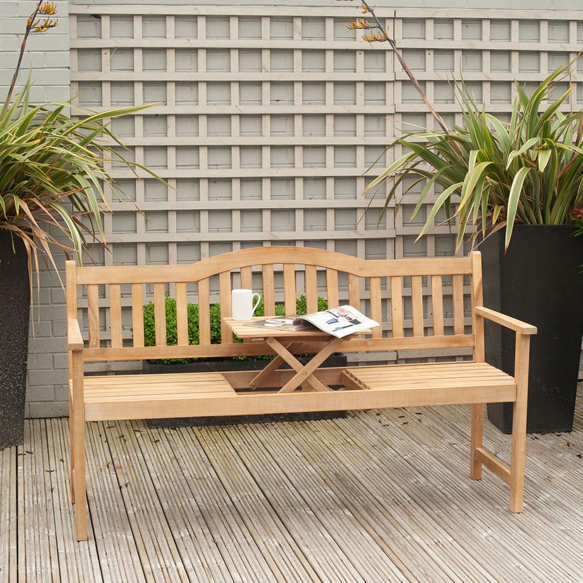 Richmond Light Teak Acacia Wood Bench with Pop Up Table main product photo