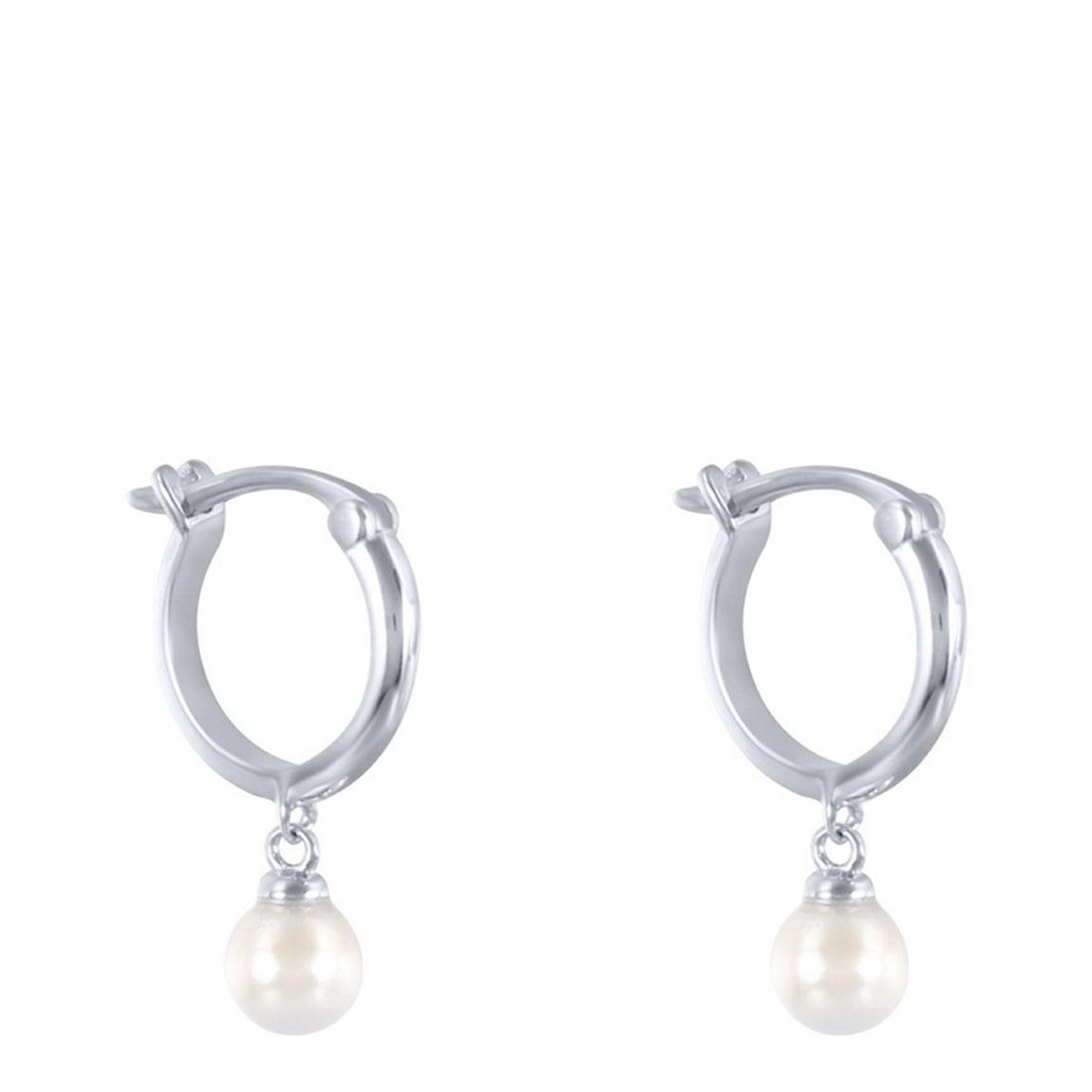 Silver Hoop Pearl Drop Earrings main product photo