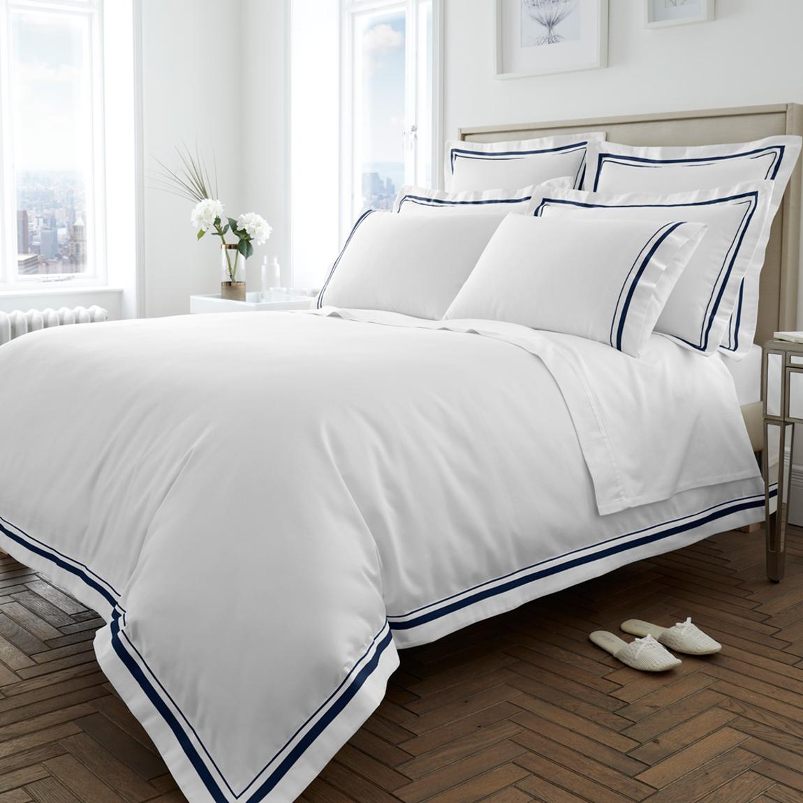 1000TC King Duvet Cover Set, White/Navy main product photo