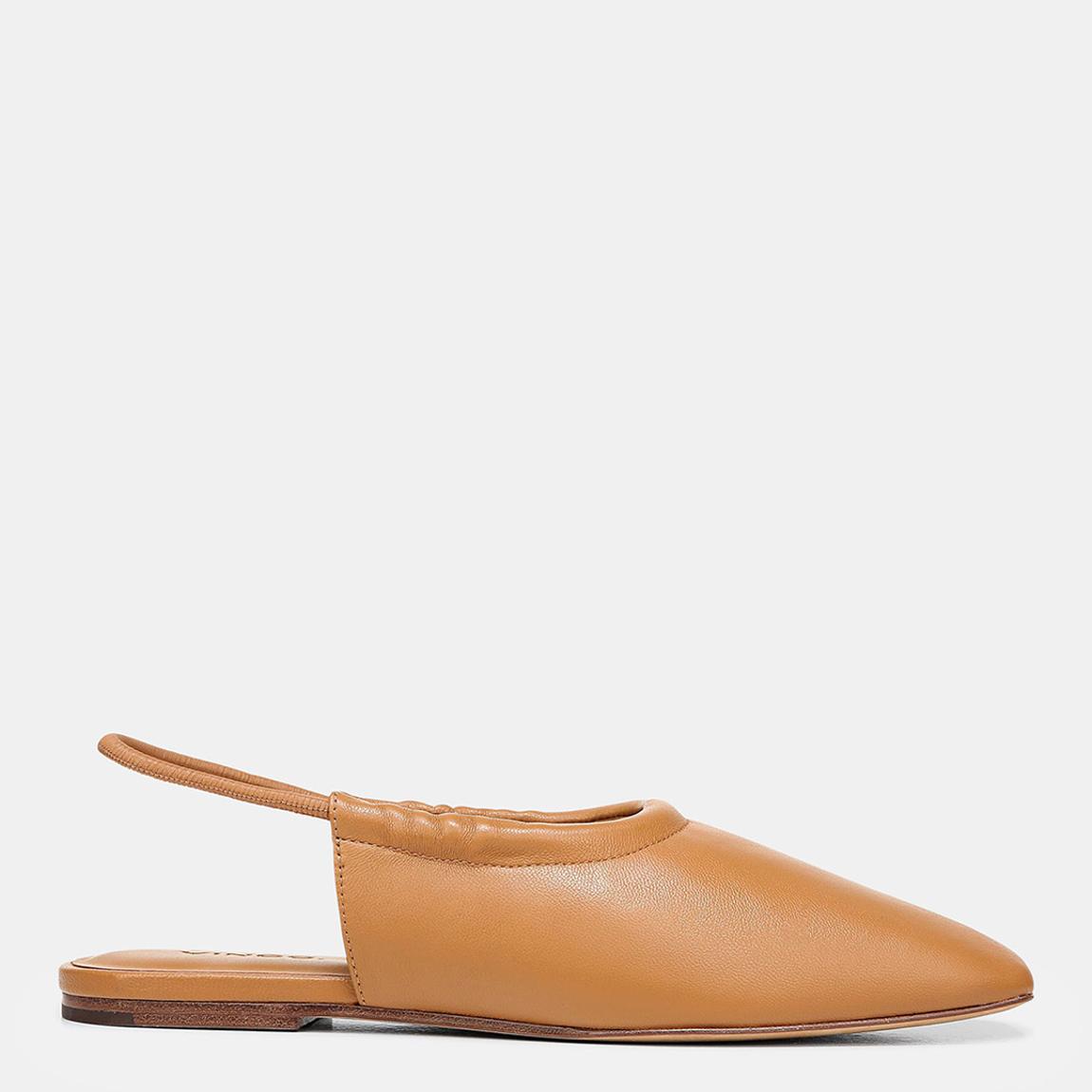 Women's Tan Cadya Leather Flat Shoes main product photo