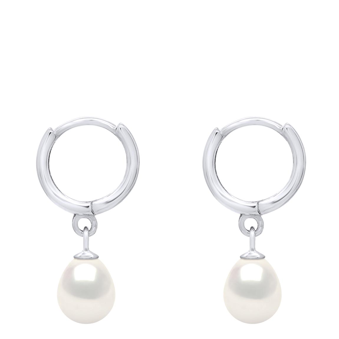 Silver/White Fresh Water Pearl Clasp Earrings main product photo