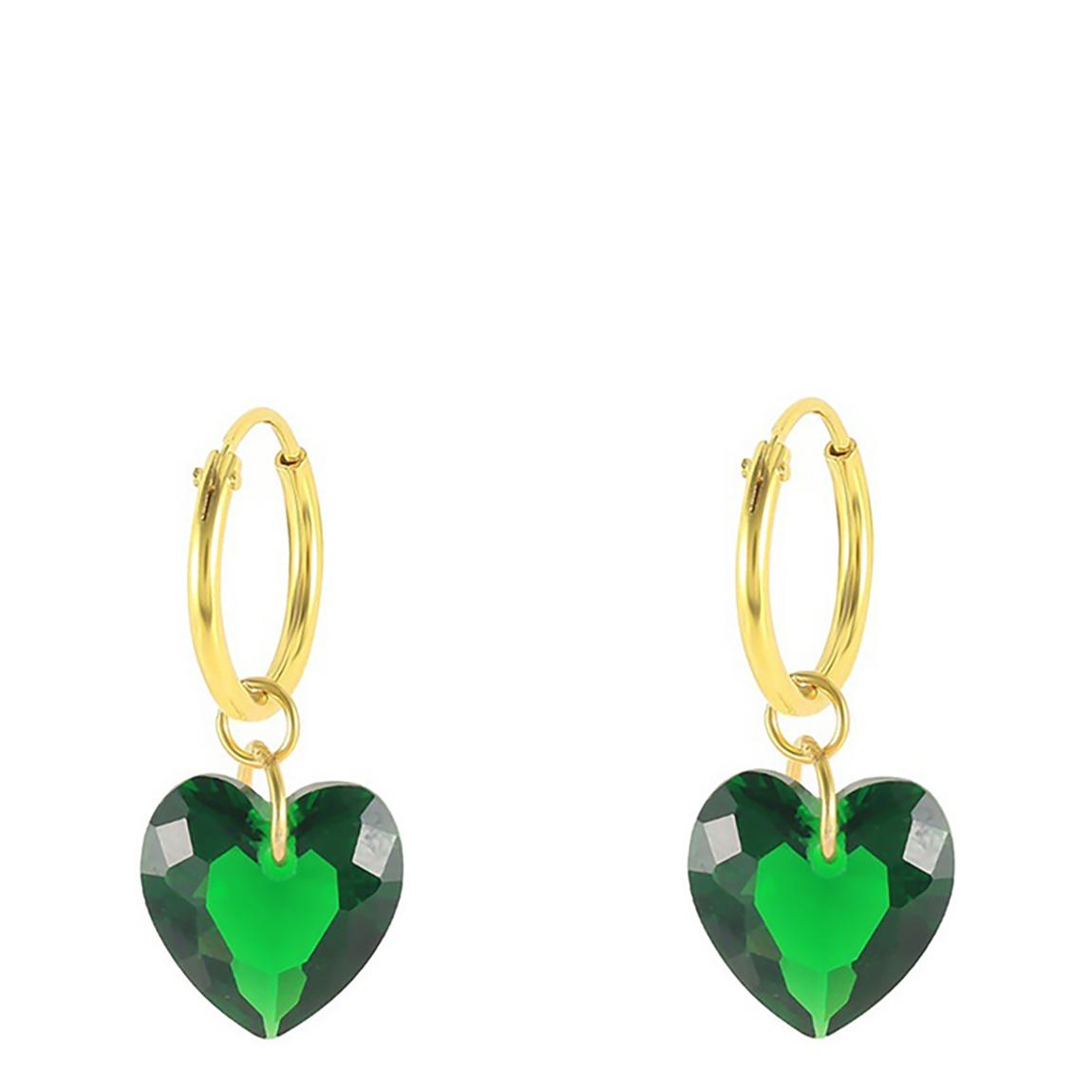 Gold/Green Swarovski Crystal Heart Hoop Earrings main product photo