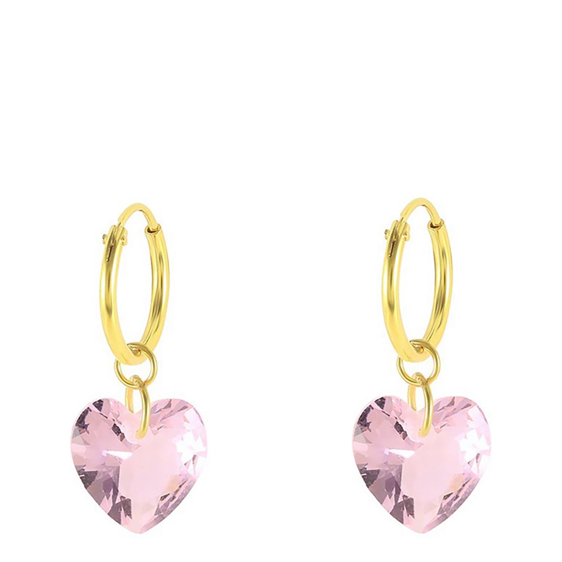 Gold/Pink Swarovski Crystal Heart Hoop Earrings main product photo