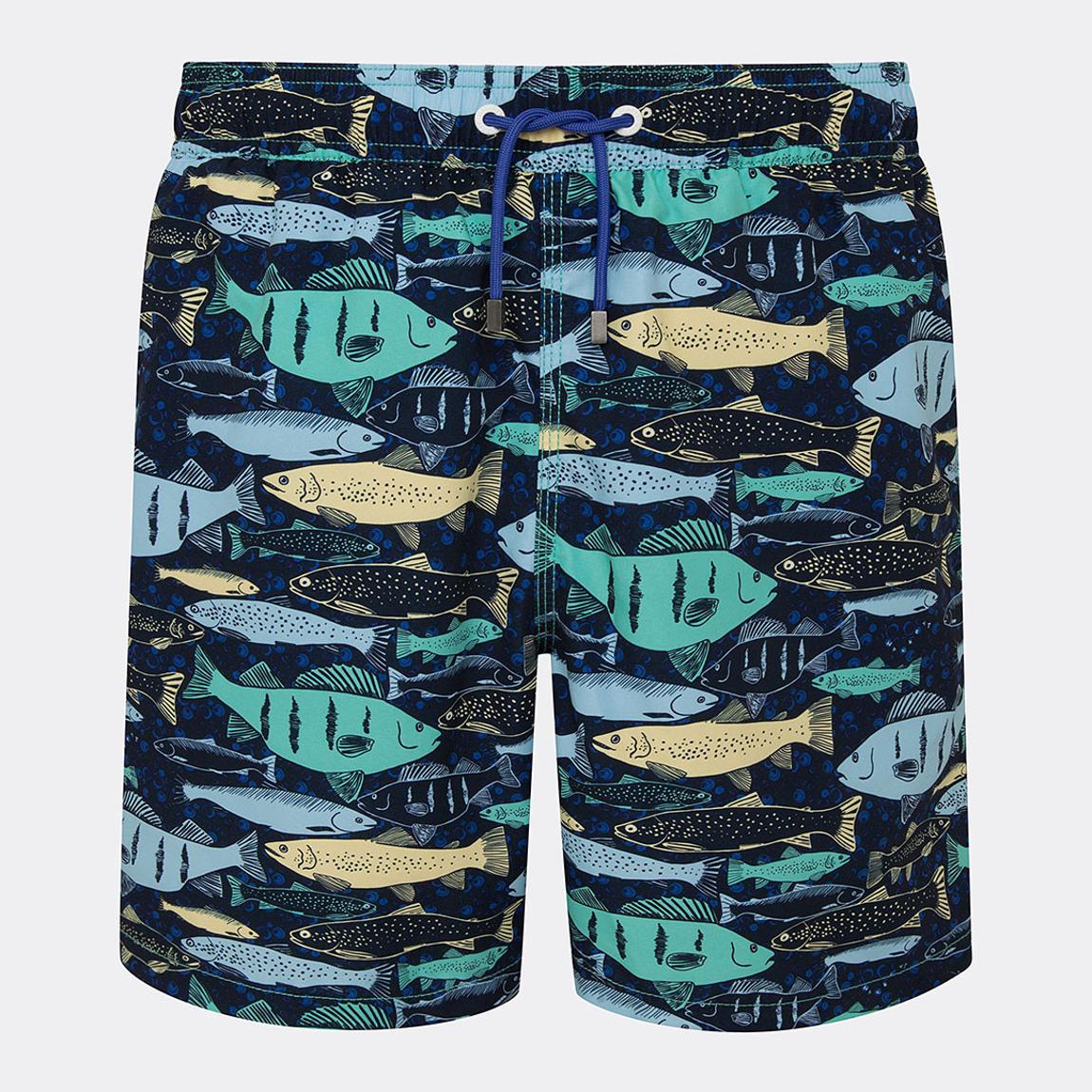 Navy Fish Print Swim Shorts main product photo