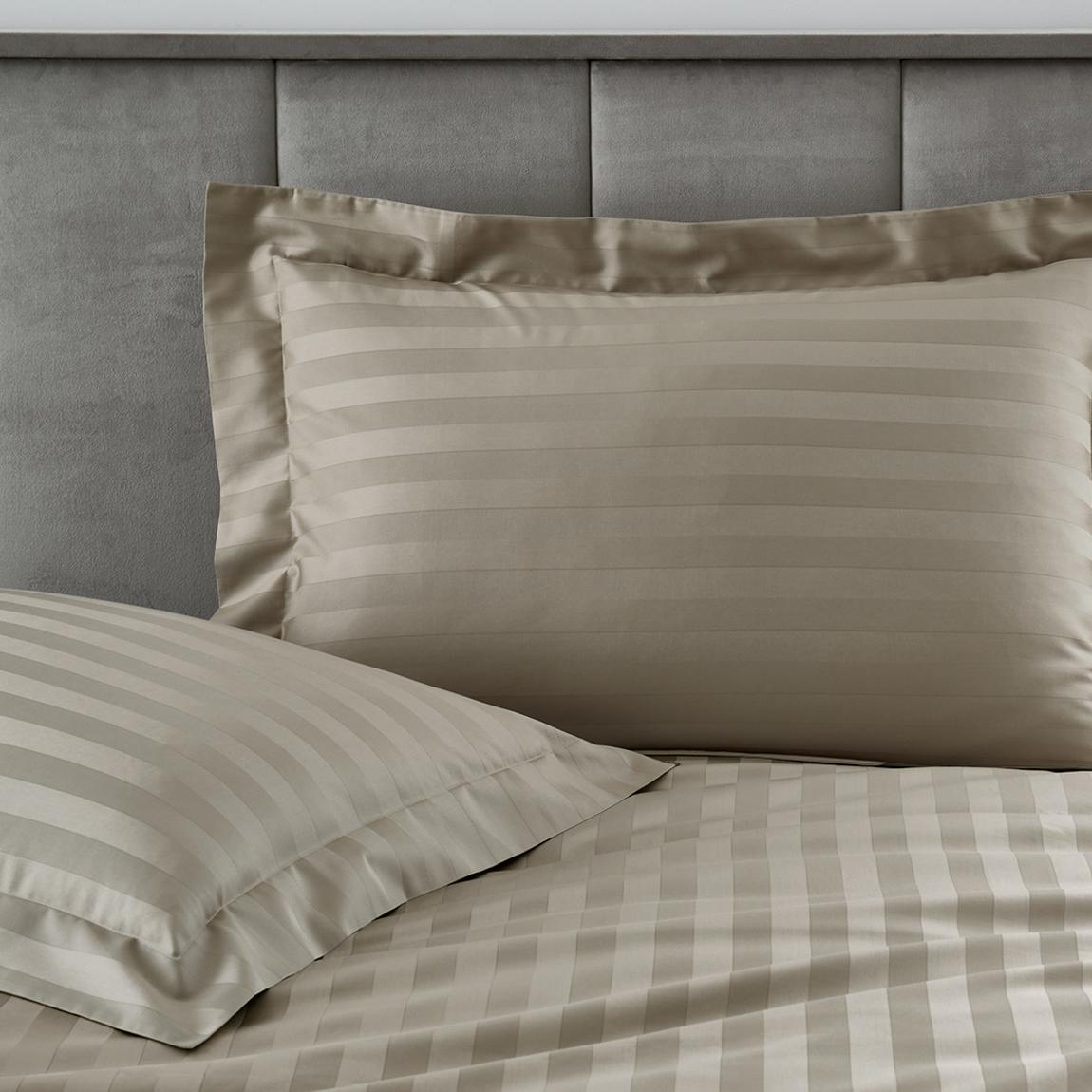 400TC Pair of Satin Stripe Oxford Pillowcases, Taupe main product photo