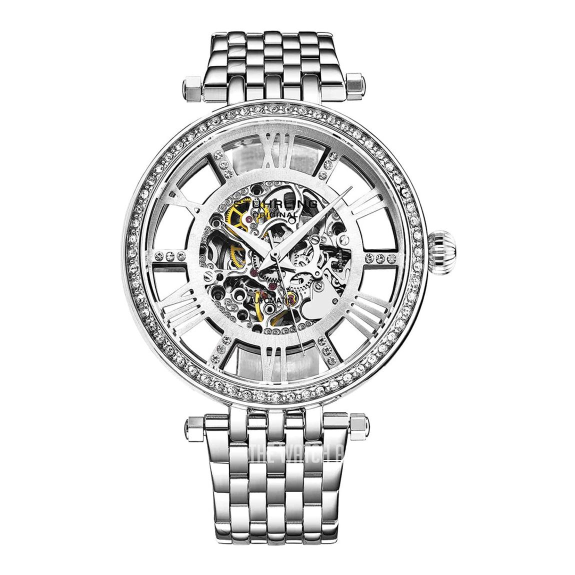 Women's Silver Crystal Studded Automatic Bracelet Watch main product photo