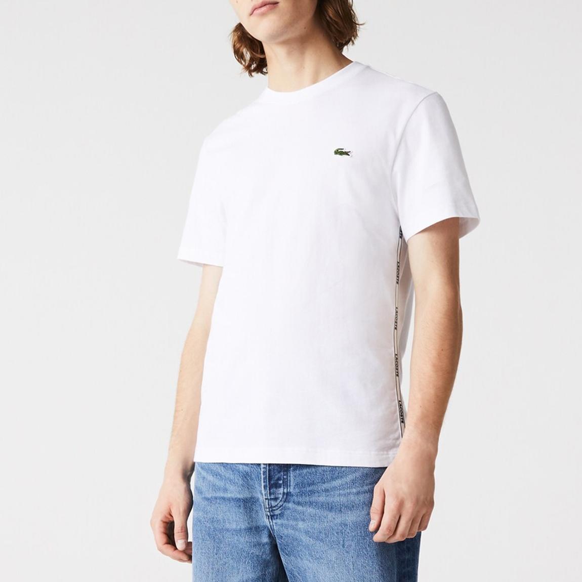 White Cotton Side Branded Stripe T-Shirt main product photo