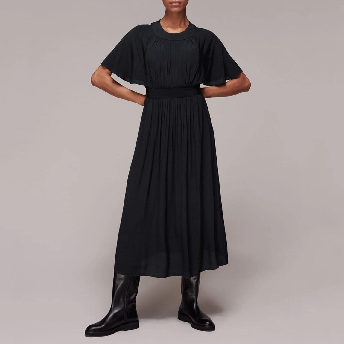 Black Amelia Pleated Midi Dress main product photo