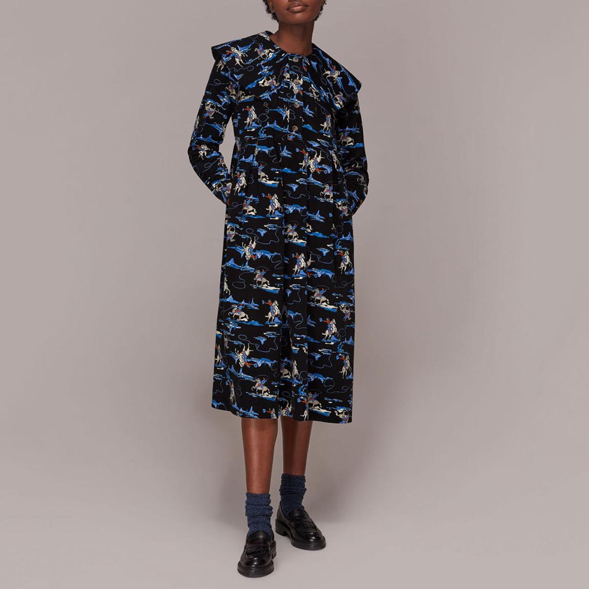 Black Cowboy Print Collared Dress main product photo