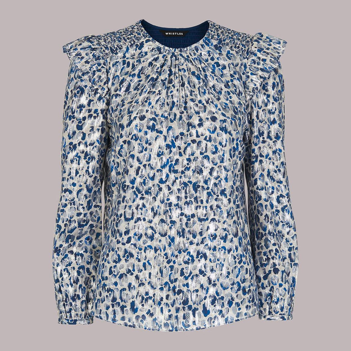 Blue Animal Print Metallic Blouse main product photo