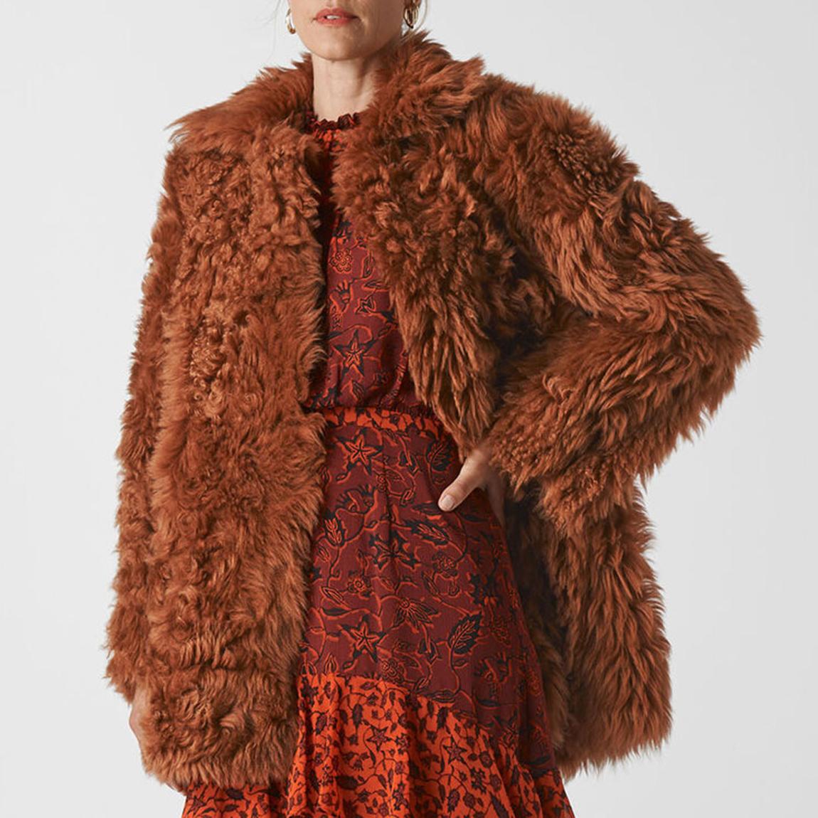 Tan Eliza Short Sheepskin Coat main product photo