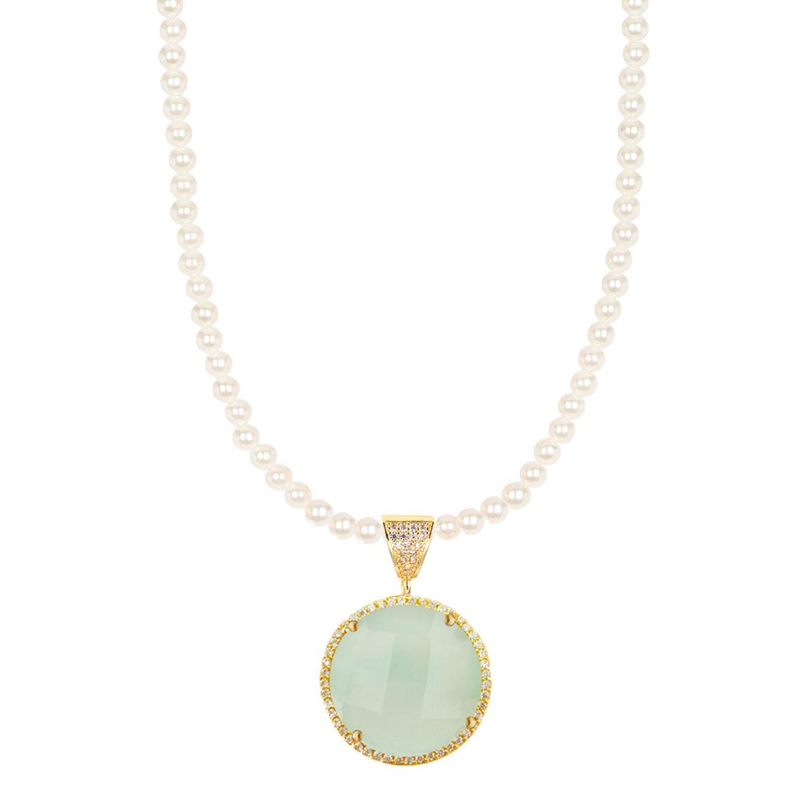 18K Gold Sea Green Chalcedony & Pearl Embelished Necklace main product photo