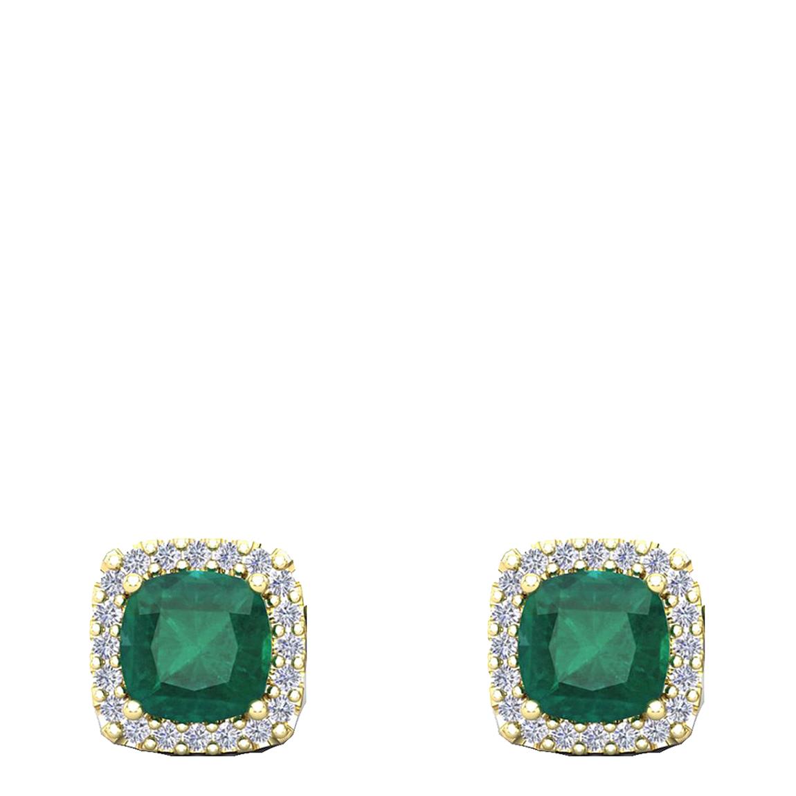 18K Gold Emerald Green Cushion Shape Stud Earrings main product photo