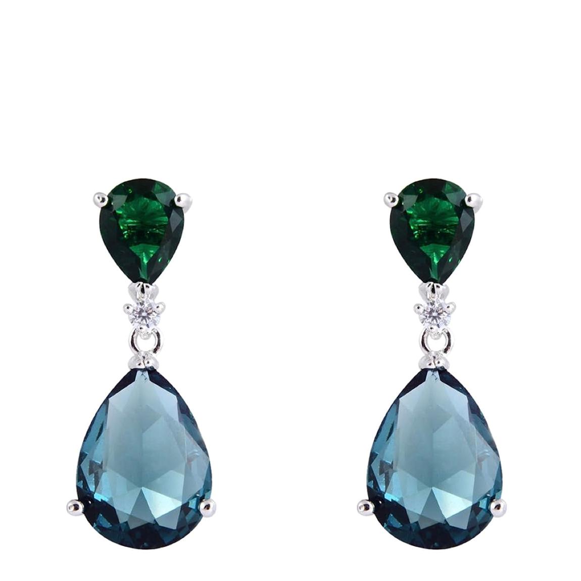 Silver Blue & Green Gemstone Drop Earrings main product photo