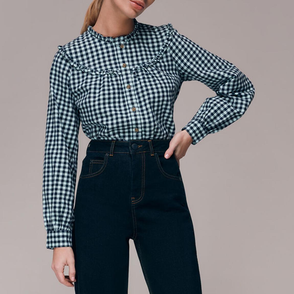Blue Gingham Frill Detail Top main product photo