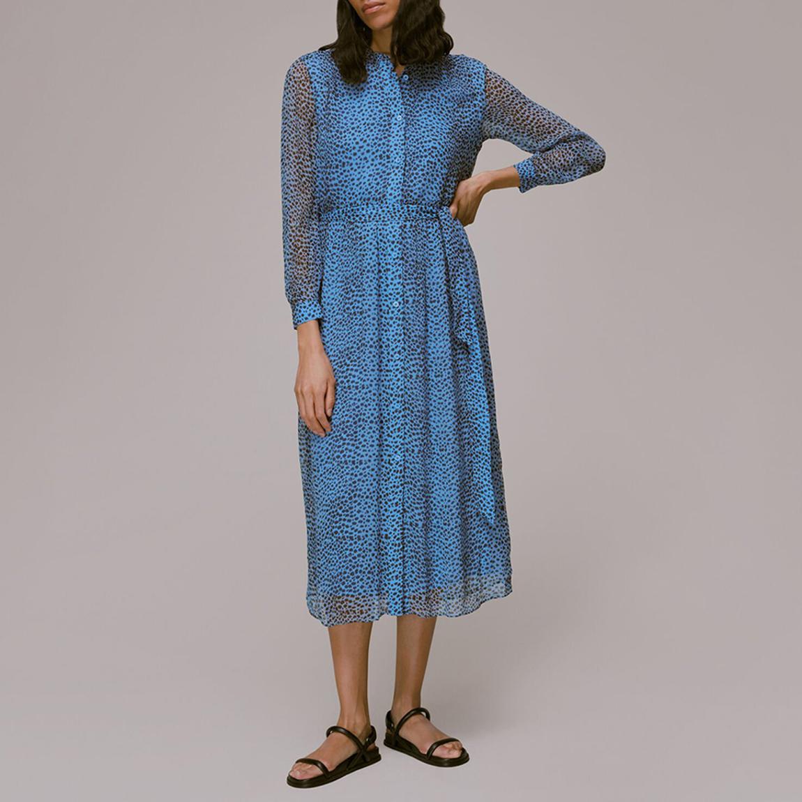Blue Printed Mesh Detail Midi Dress main product photo