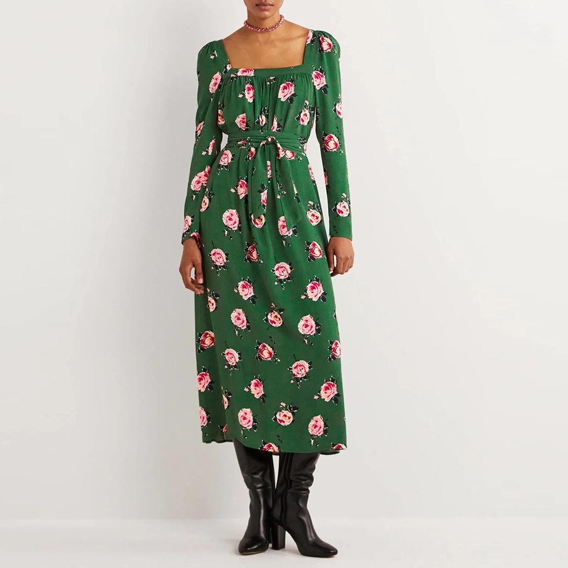 Green Floral Square Neck Maxi Dress main product photo