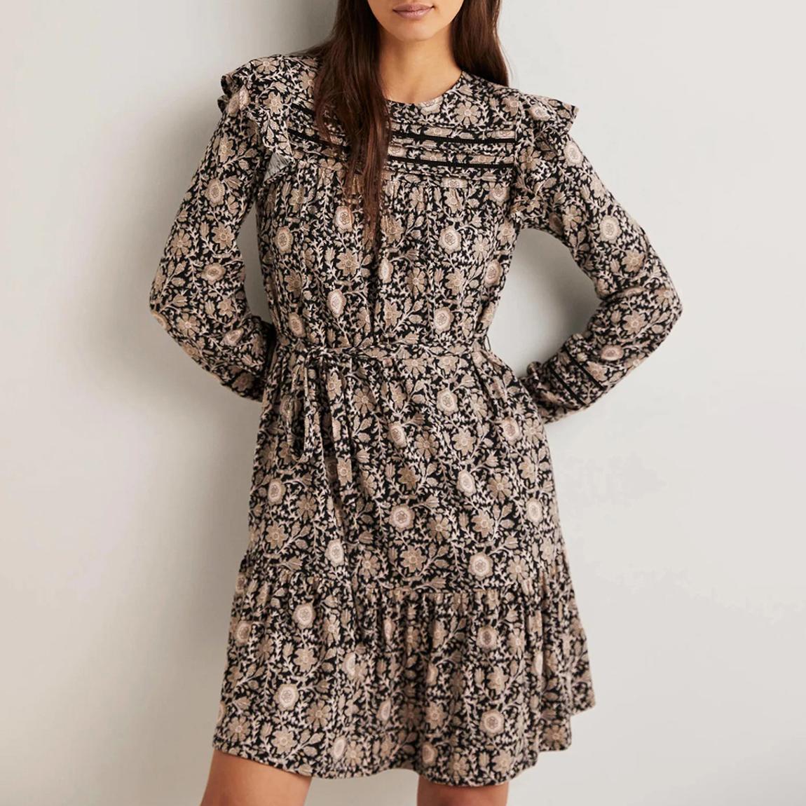 Black Floral Trim Detail Jersey Dress main product photo