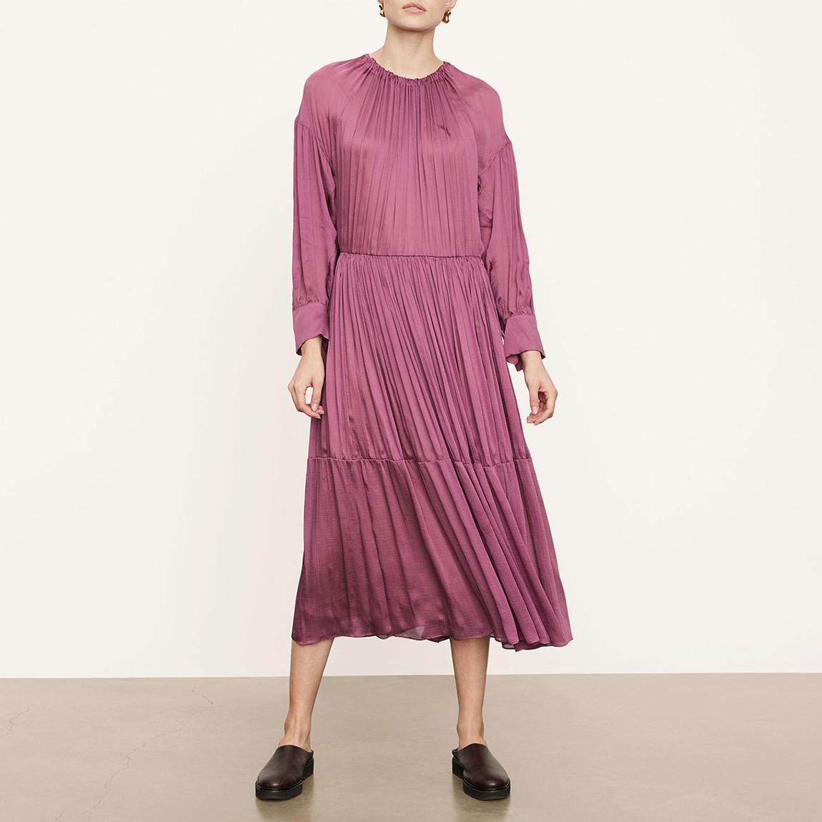 Pink Shirred Silk Blend Midi Dress main product photo