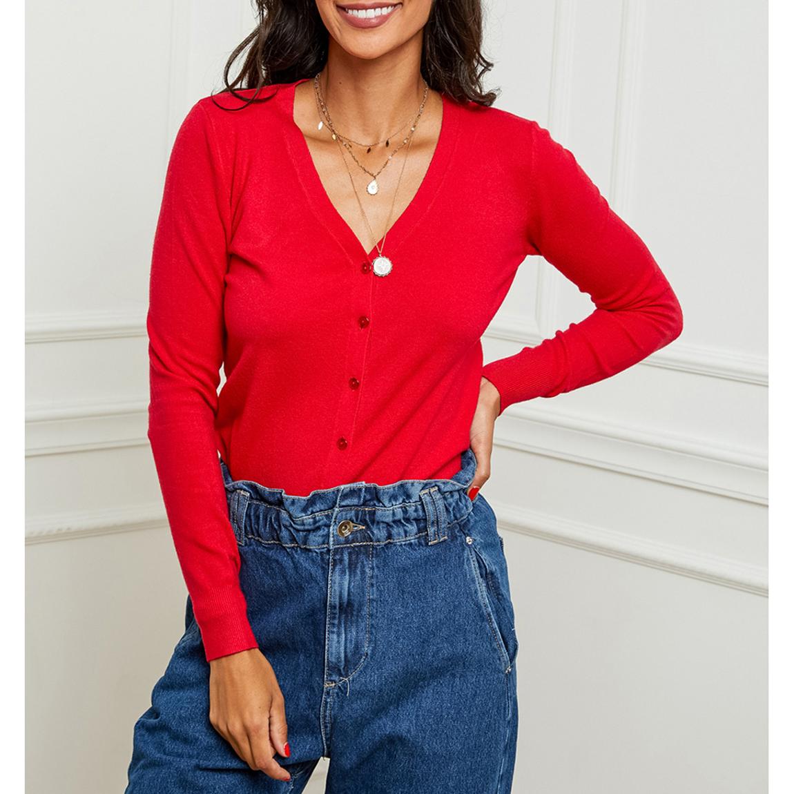 Red Cashmere Blend Button Down Cardigan main product photo
