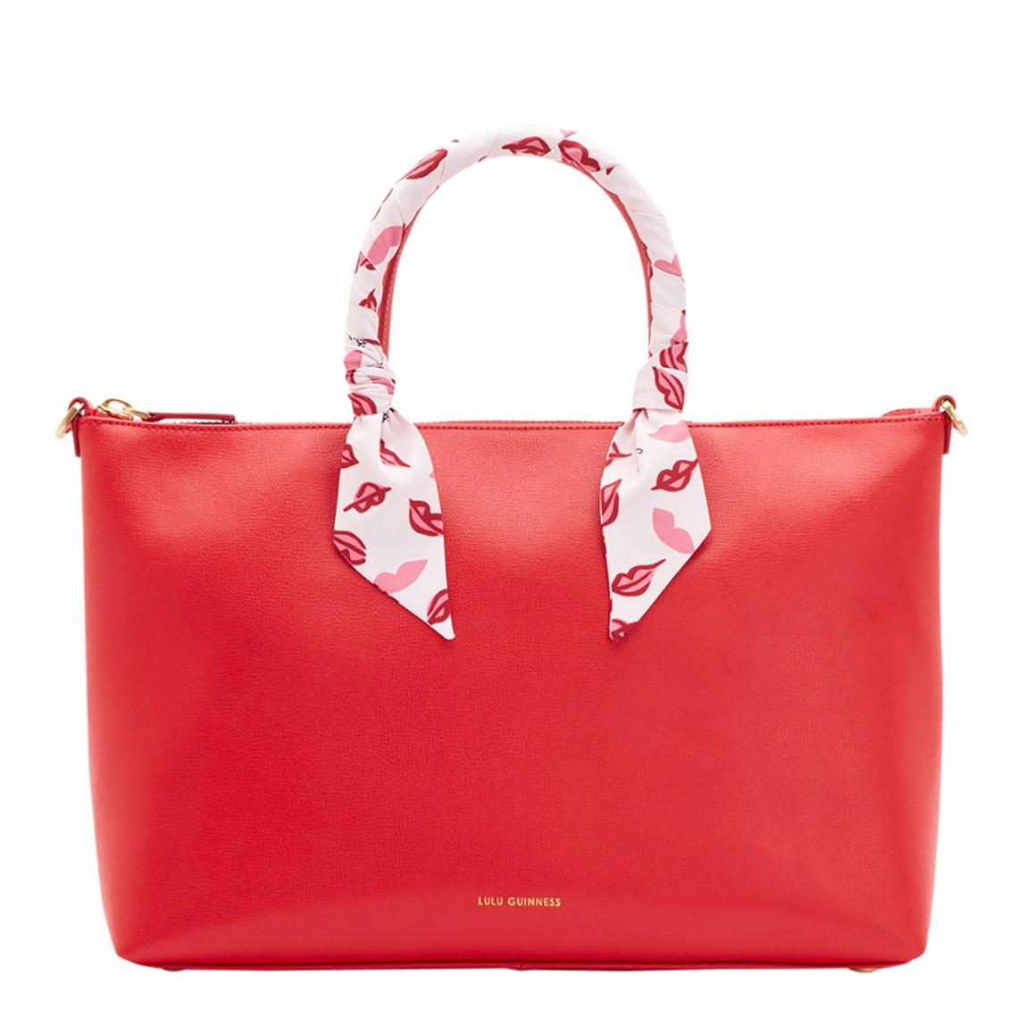 Classic Red Medium Textured Leather Frances Bag With Scarf main product photo