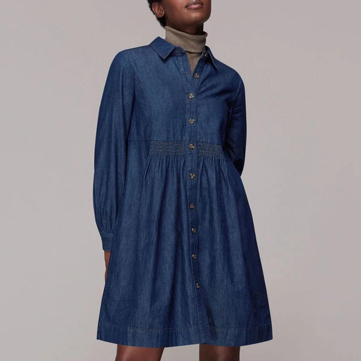 WHISTLES Dark Denim Chambray Mini Dress - BrandAlley