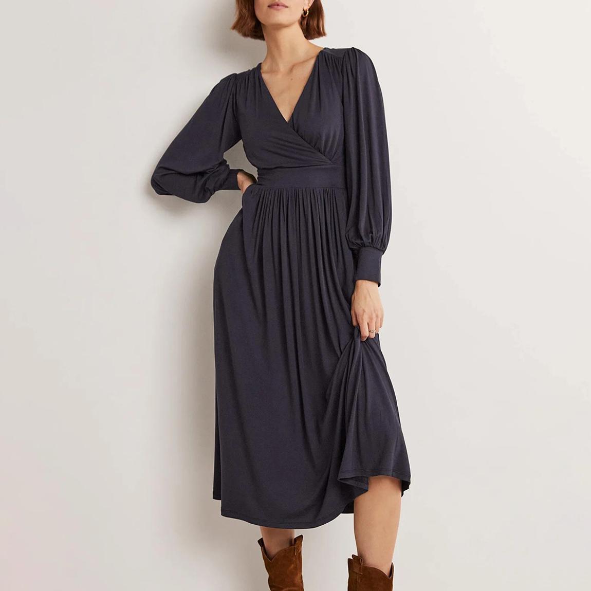 Navy Fixed Wrap Jersey Midi Dress main product photo